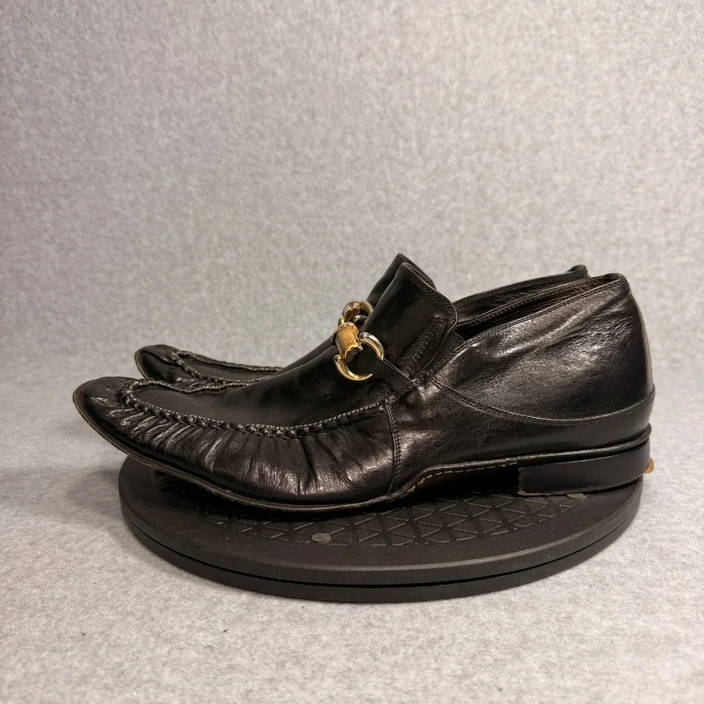 Vero Cuoio Mens Black Leather Bamboo Bit Loafers Made in Italy Size 42.5